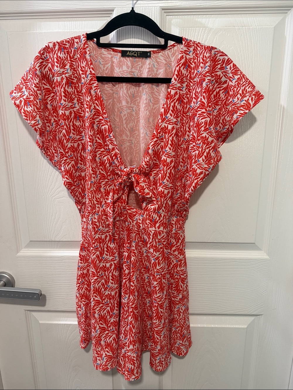 AGQT Red & White Tie-Front Mini Romper